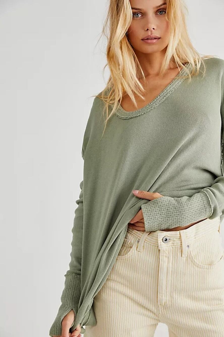 We the Free / Free People Care FP Colby Long Sleeve Tee in Green Size XS